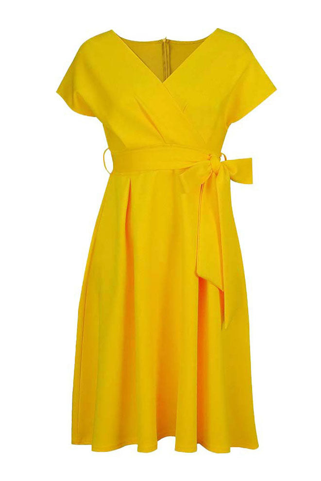 Solid Color Belted Bow Tie Waist Dress