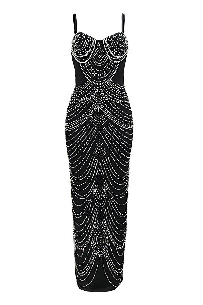 Rhinestone Chandelier Bustier Maxi Dress