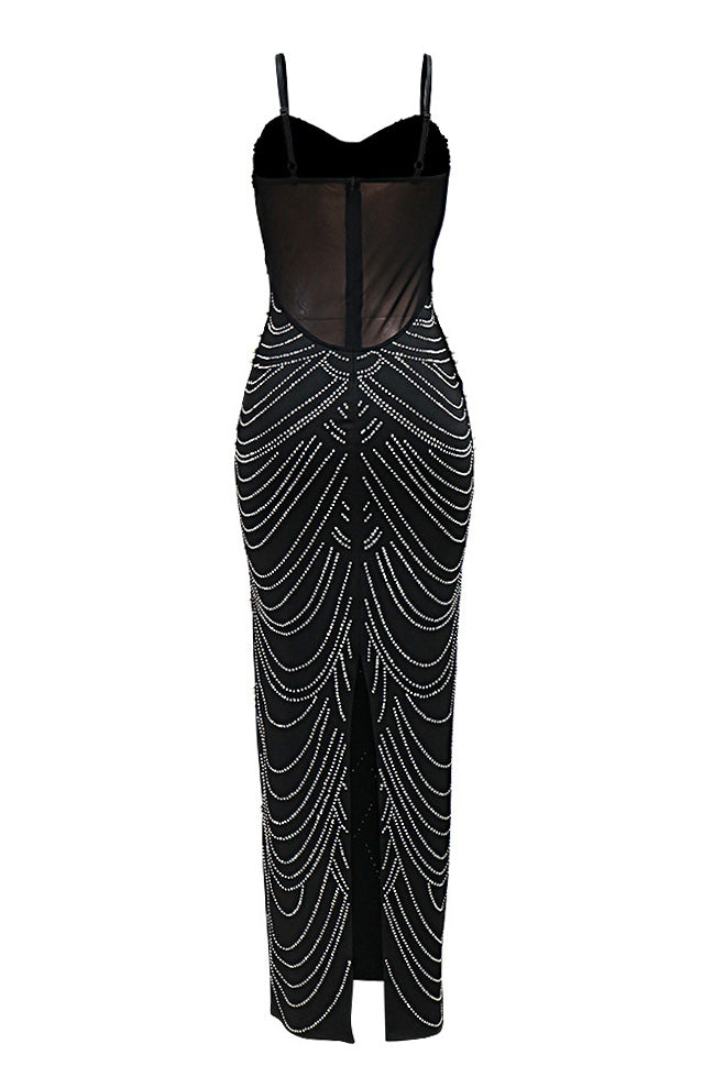Rhinestone Chandelier Bustier Maxi Dress