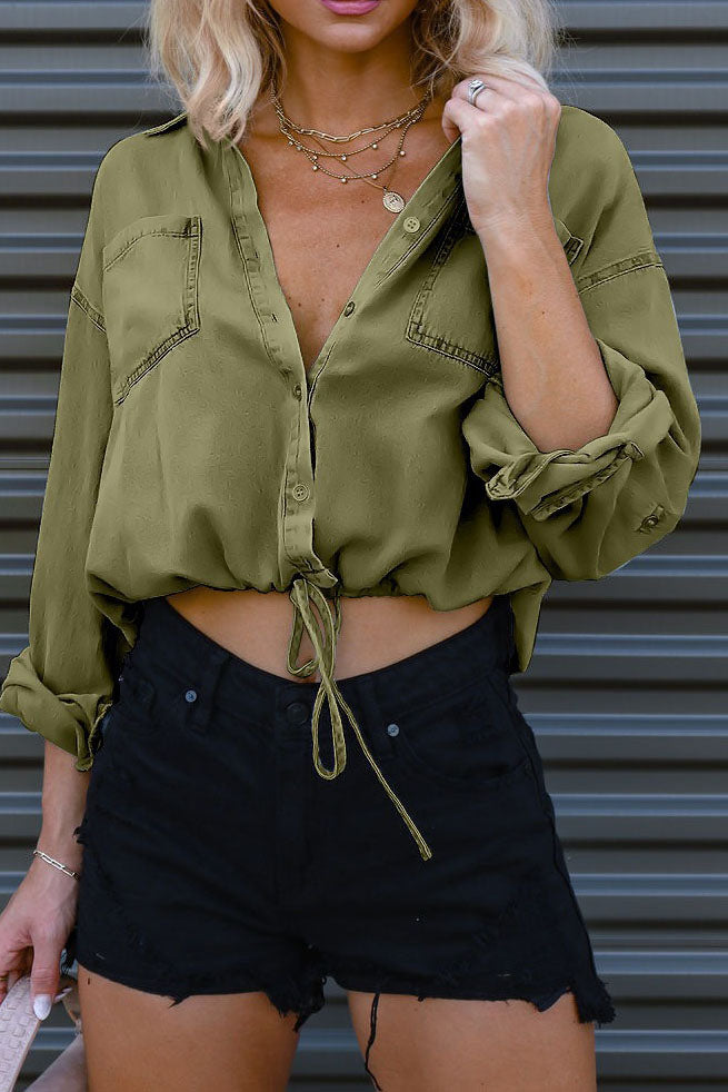 Long Sleeve Button Down Blouses Denim Shirt