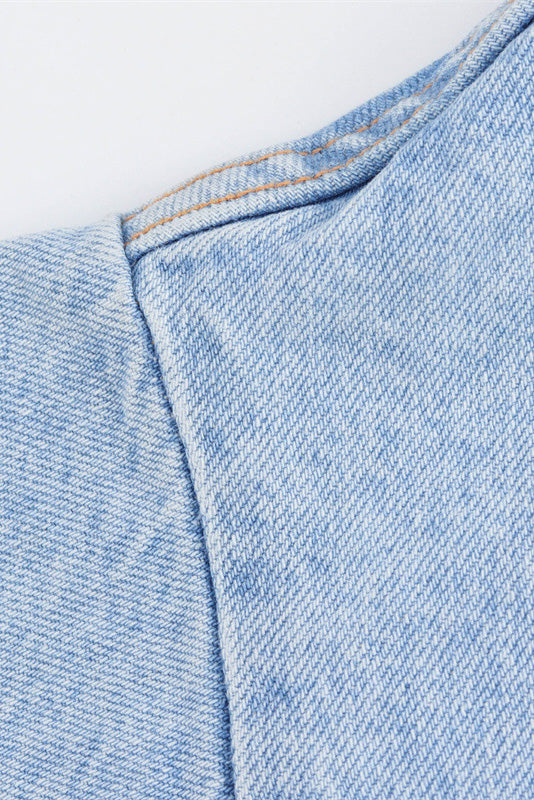 Denim Short Sleeve Romper with Pockets