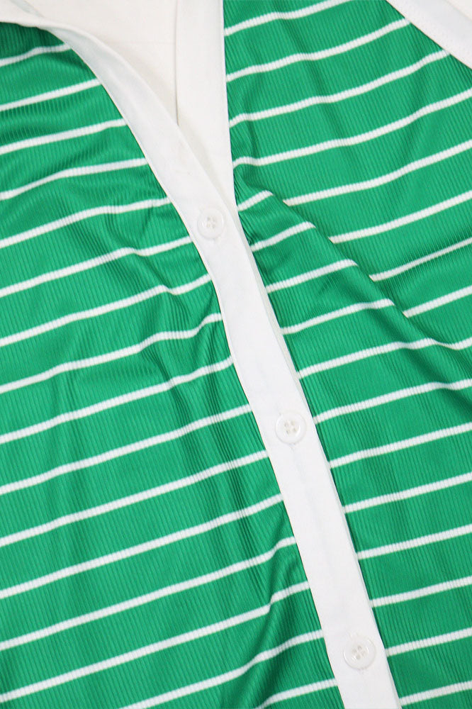 Striped Polo Collar Button-Front Top & Shorts Set