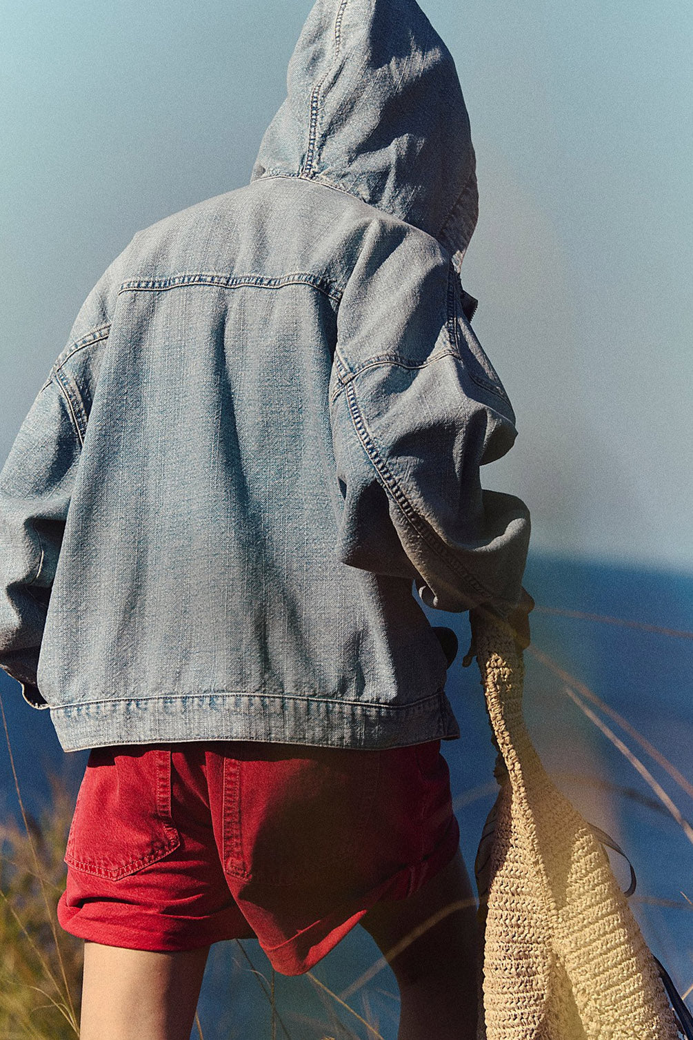 Half Zip Denim Hoodie Pullover Jacket