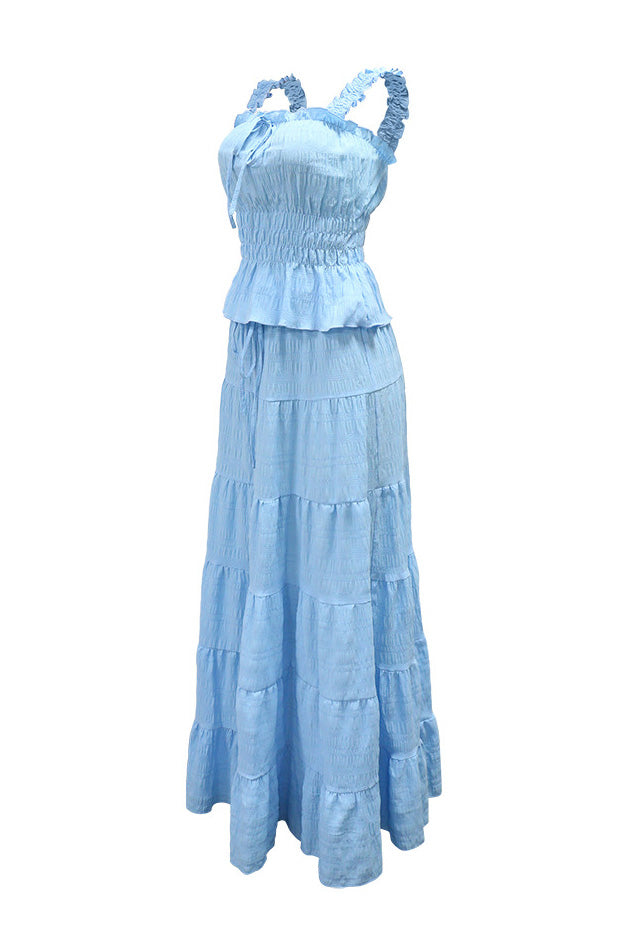 Textured Smocked Top & Tiered Maxi Skirt Set