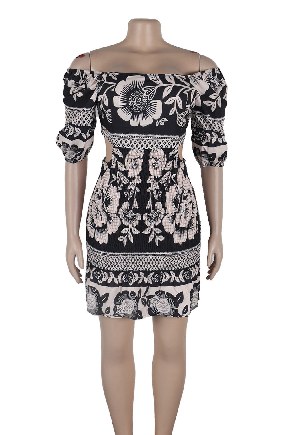 Floral Print Backless Cutout Mini Dresses