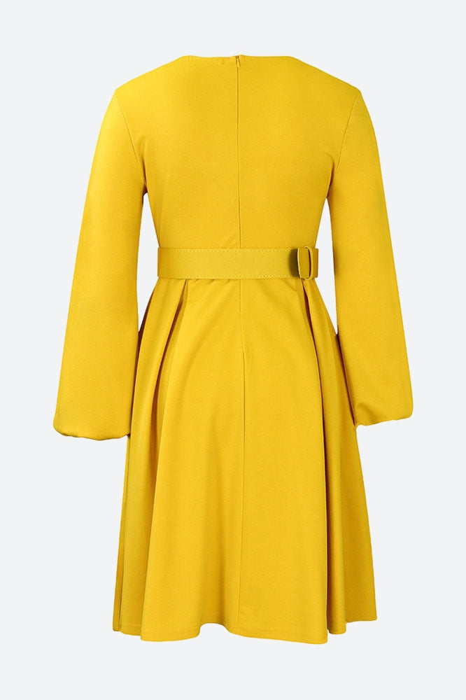 Crew-Neck Long Sleeve High Waisted Dress