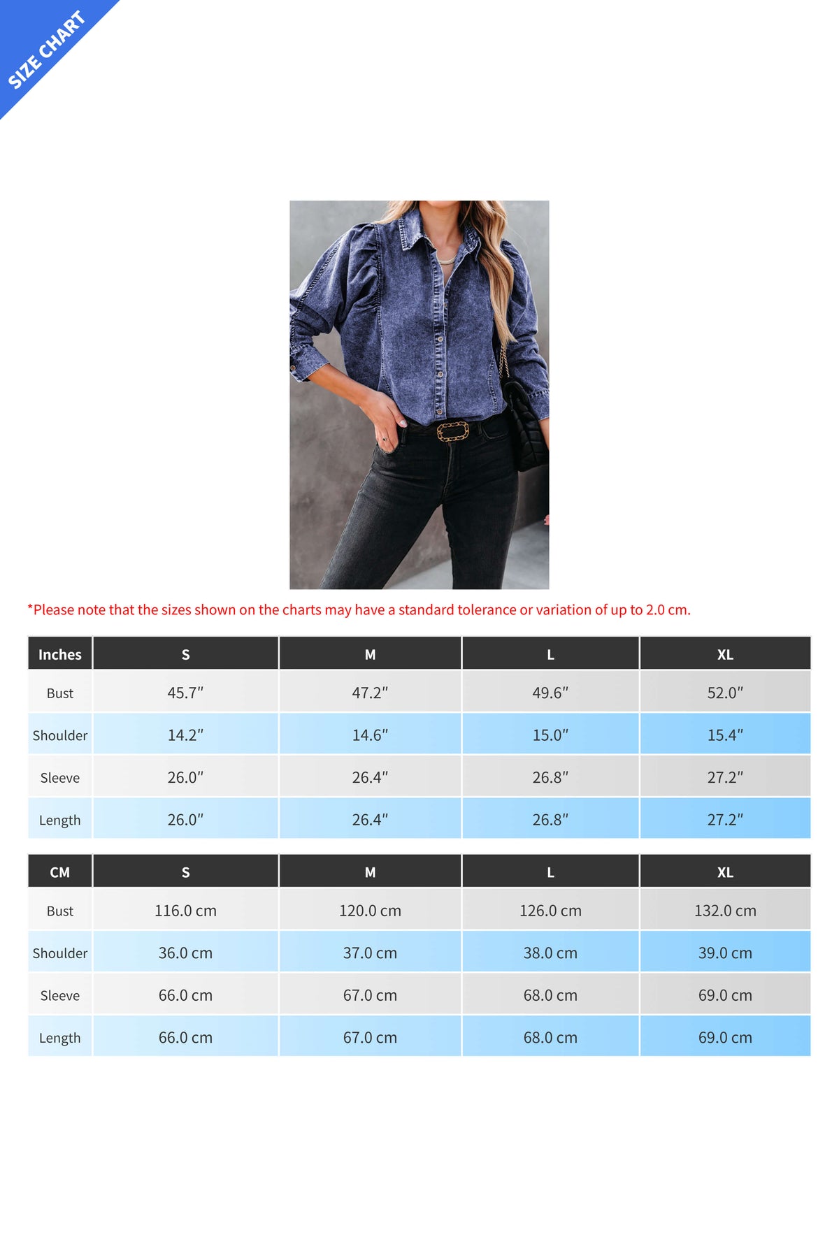 Puff Sleeve Button-Up Denim Shirt