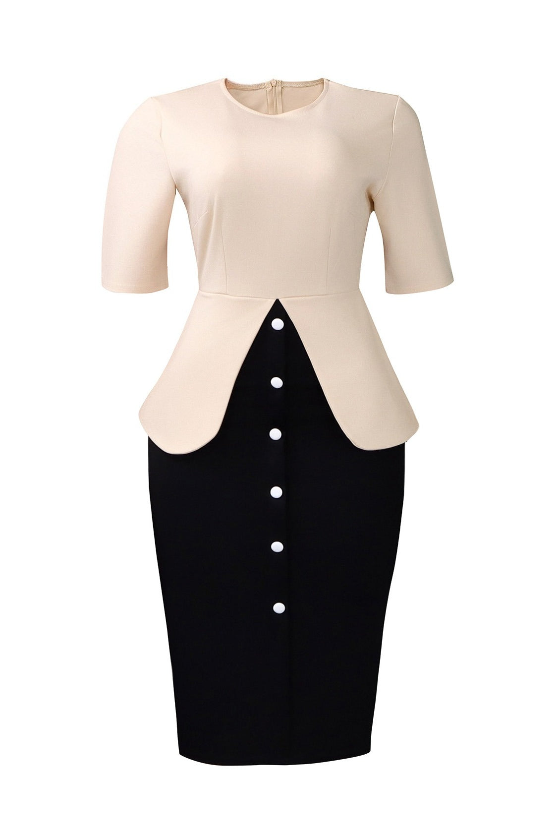Elegant Tie-Neck Puffy Sleeve A-Line Midi Dress