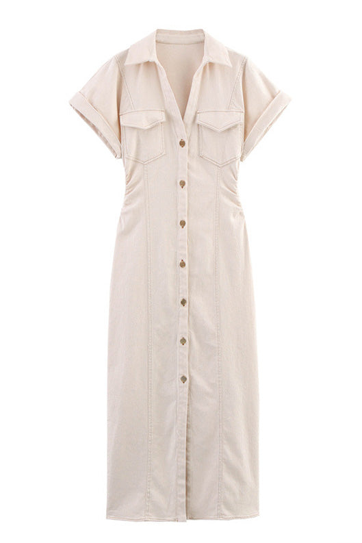 Denim Button Short Sleeve Dress