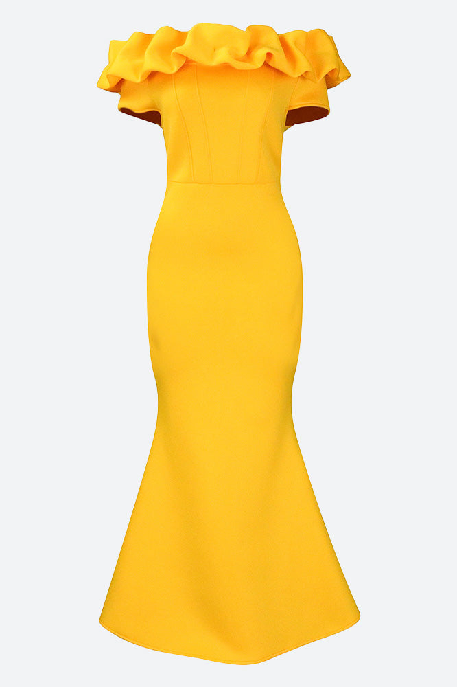 Solid Ruffle Collar Mermaid Dress