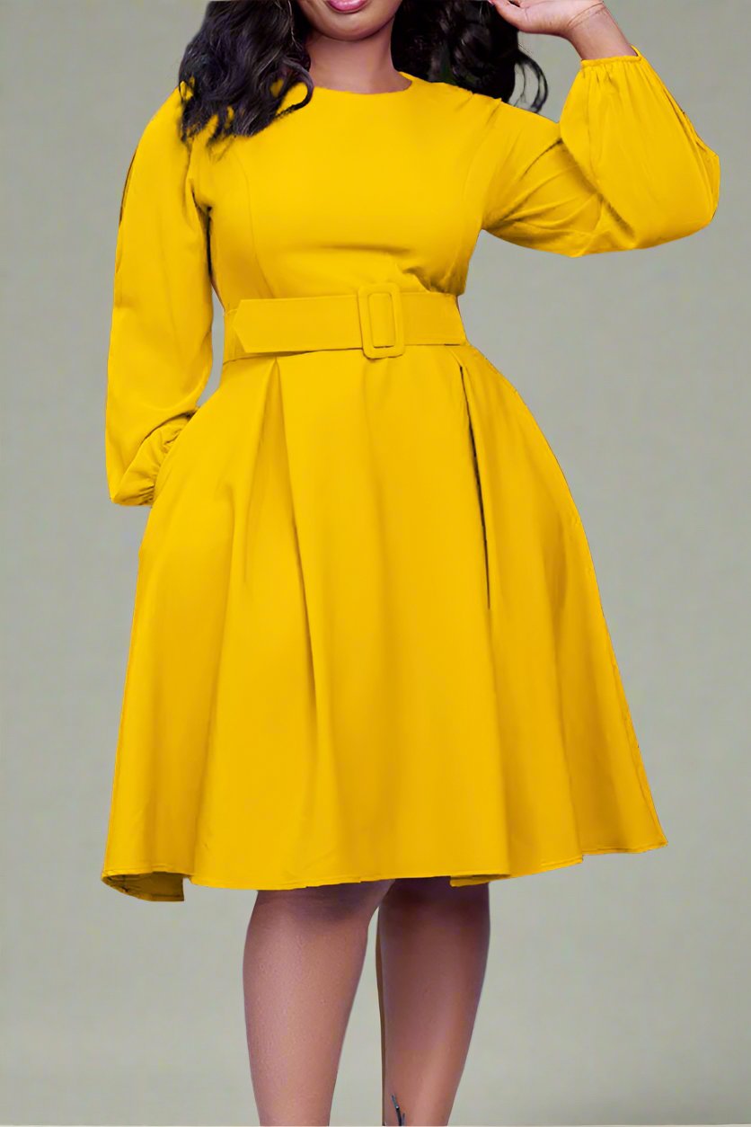 Crew-Neck Long Sleeve High Waisted Dress