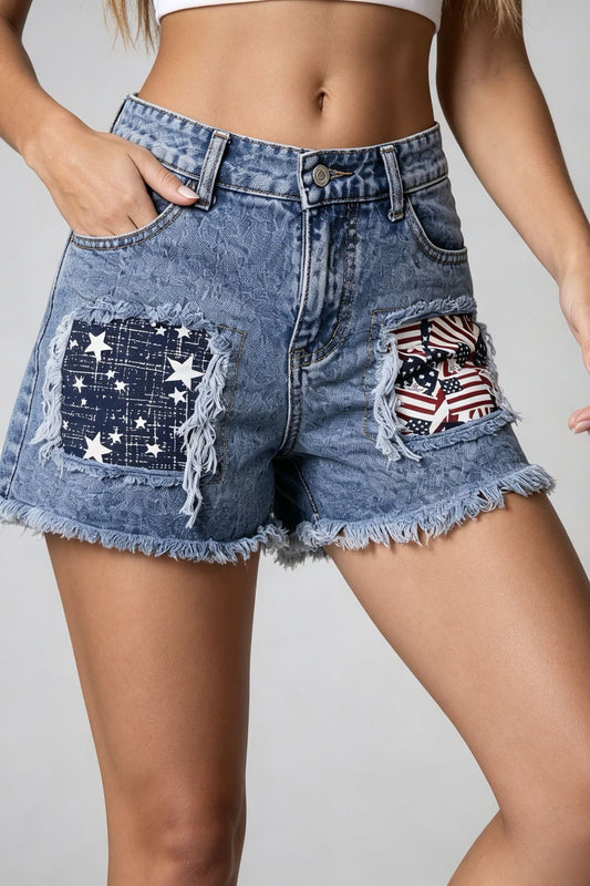 American Flag Distressed Denim Shorts