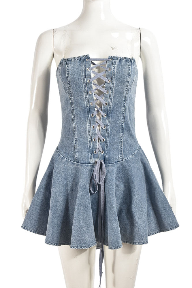 Sweet Denim Corset Flare Mini Dress
