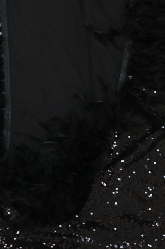 Feather Sequins Strap High Slit Dress