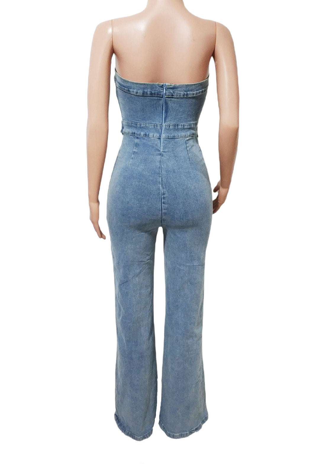 Strapless Slim Fit Washed Denim Jumpsuit