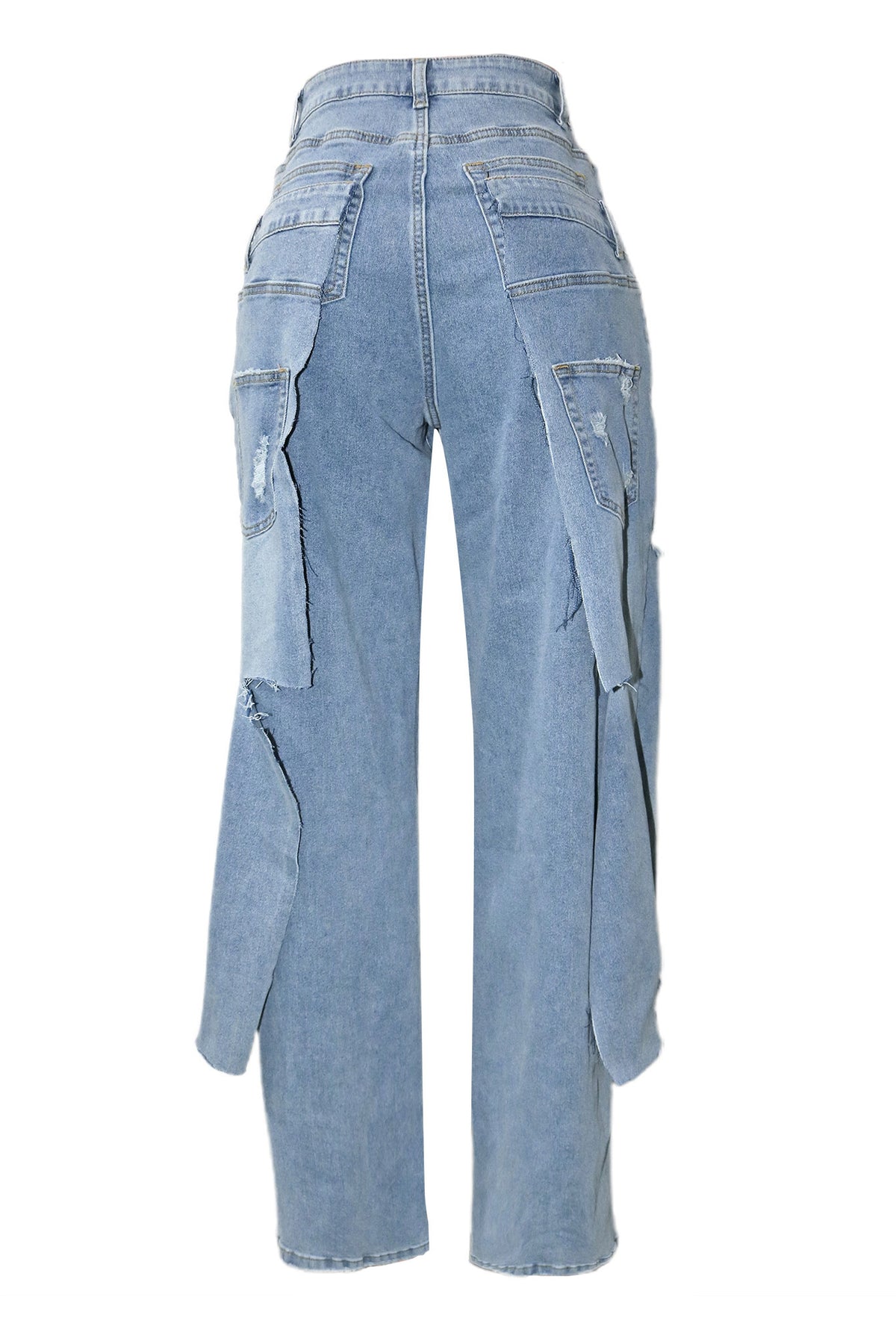 Double-Waistband Asymmetric Distressed Jeans