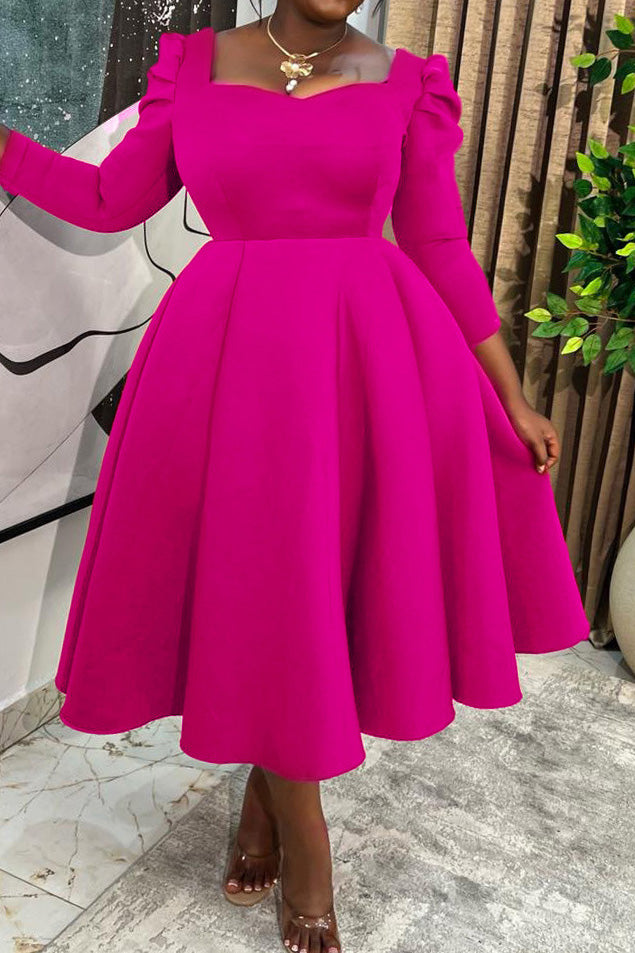 Solid Square Neck High Waist Maxi Dress