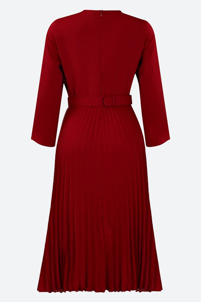 Elegant Pleated Career Solid Dress