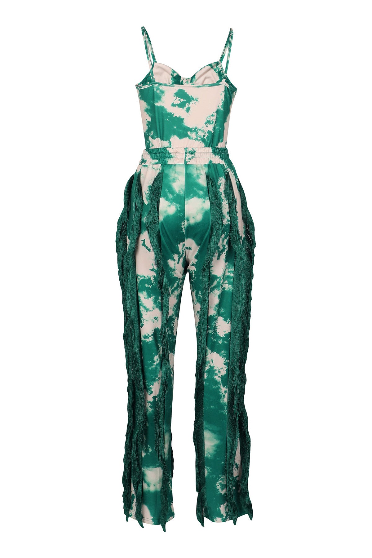Abstract Print Fringe Cami & Pants Set