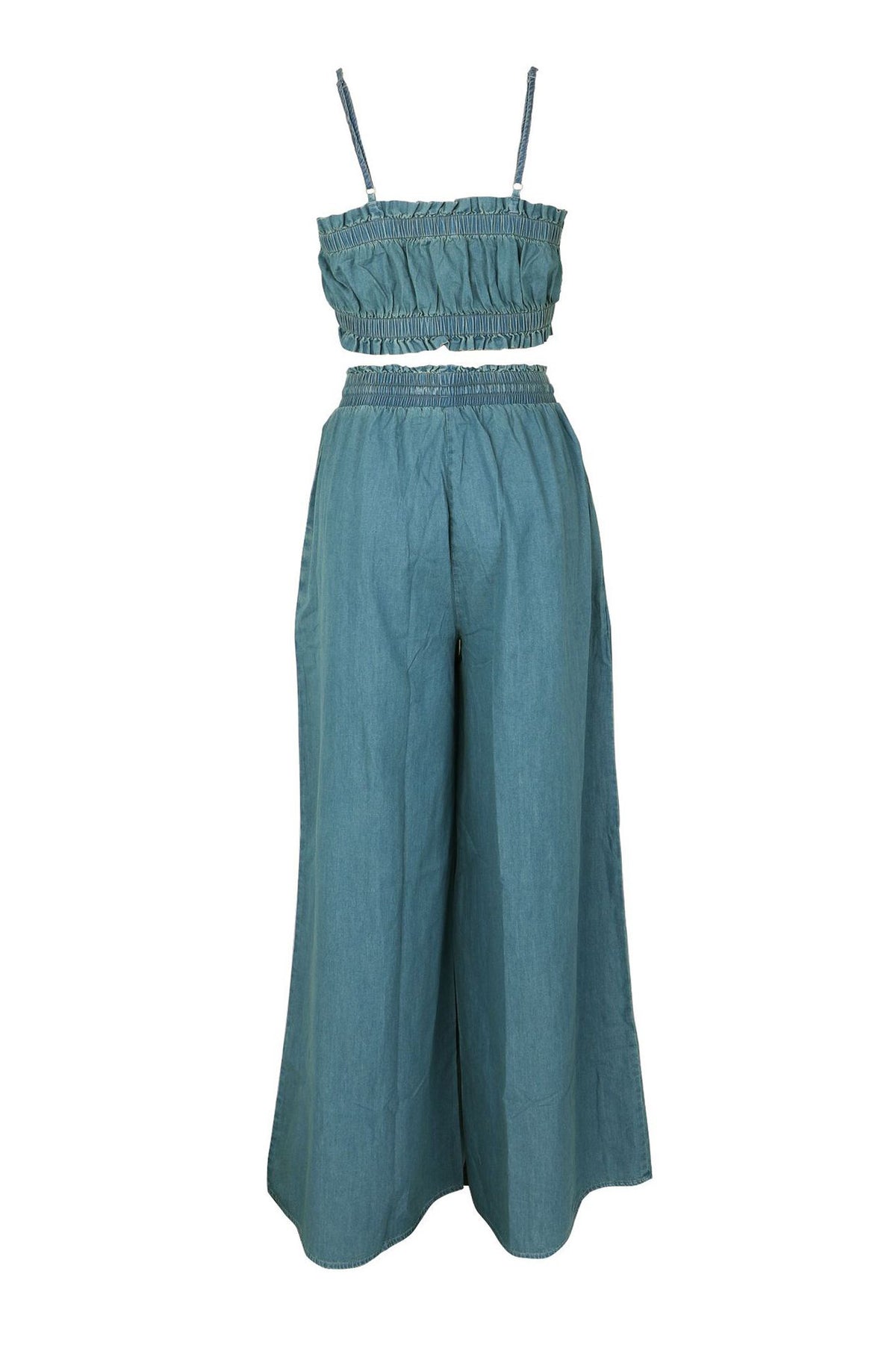 Smocked Crop Top & Wide Leg Pants Set