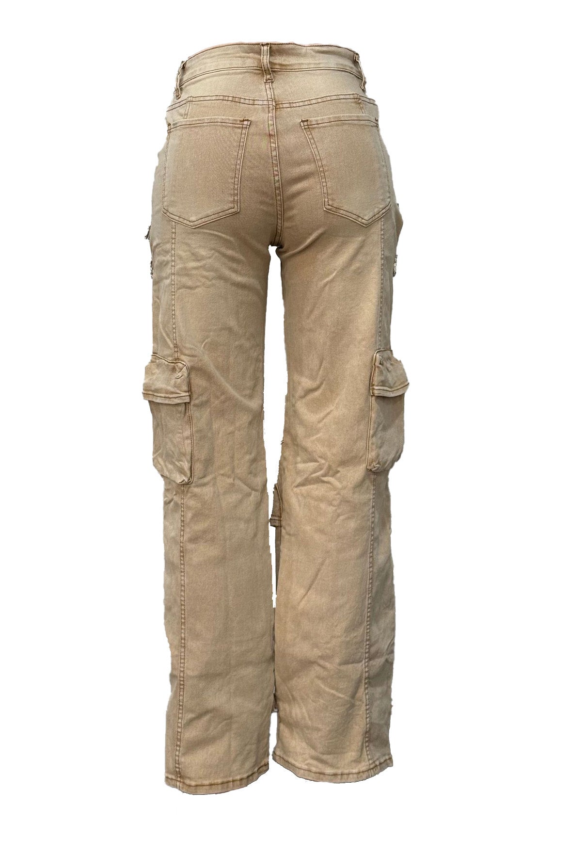 Rhinestone Cutout Wide Leg Cargo Pants