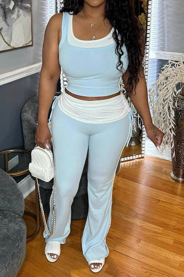 Colorblock Sleeveless Top and Pants Outfit