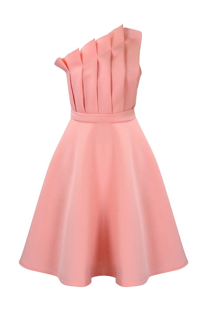 Pleated Asymmetric Cut Long Dress