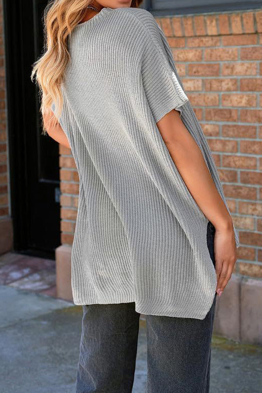 Short Sleeve Side Slit Oversized Sweater