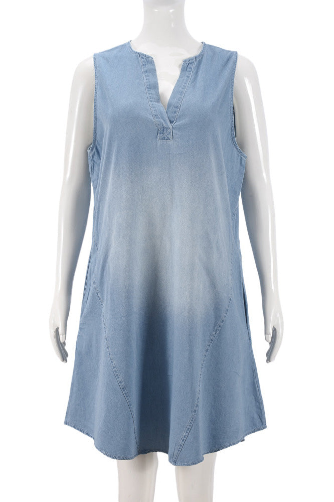 V Neck Sleeveless Denim Dress