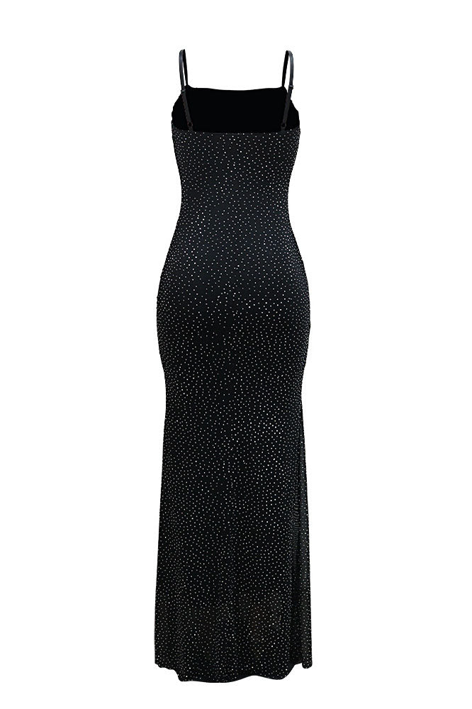Spaghetti Strap Rhinestone Mesh Bodycon Dress