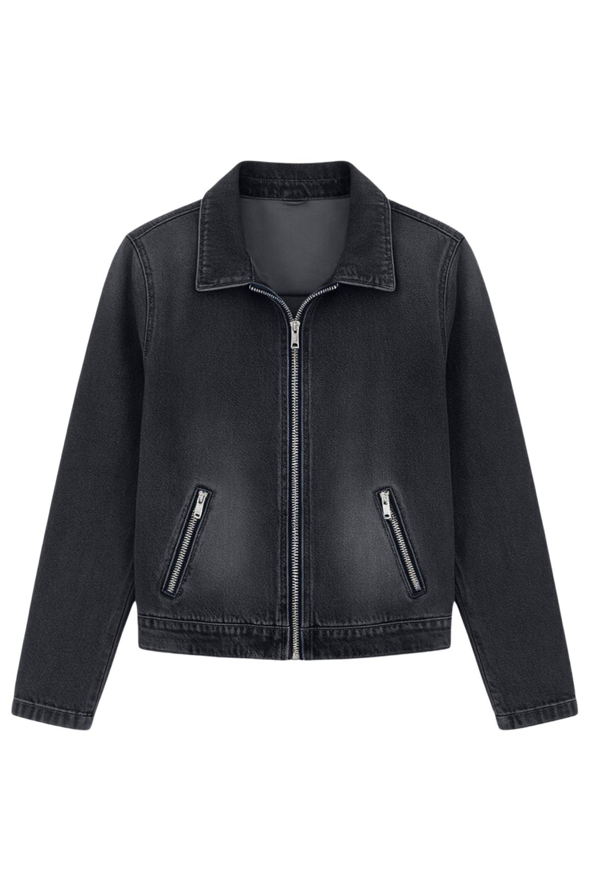 Washed Zip Front Denim Jacket