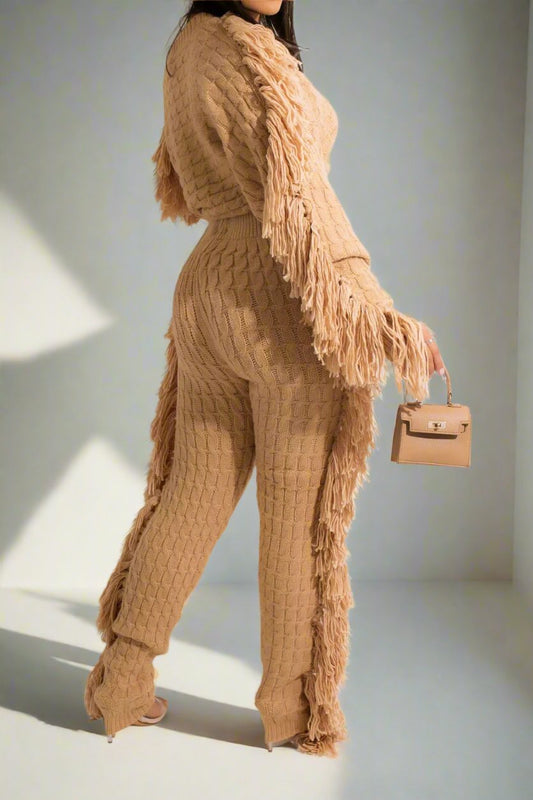 Knit Fringe Pants Set