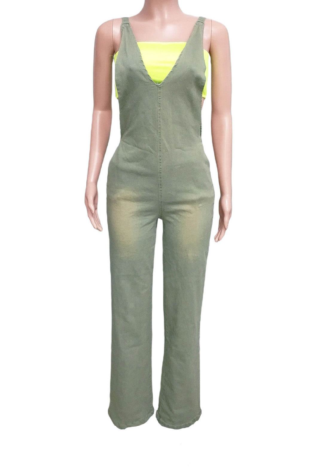 Slim Fit Stretch Washed Denim Jumpsuit