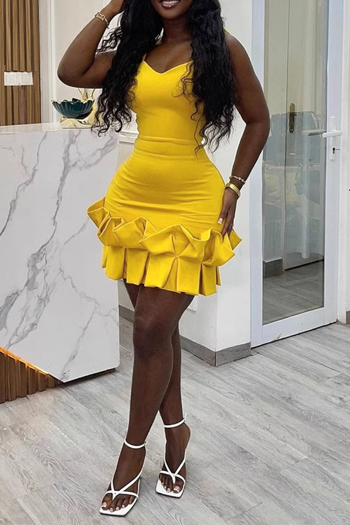 Ruffle Hem Bodycon Party Mini Dress