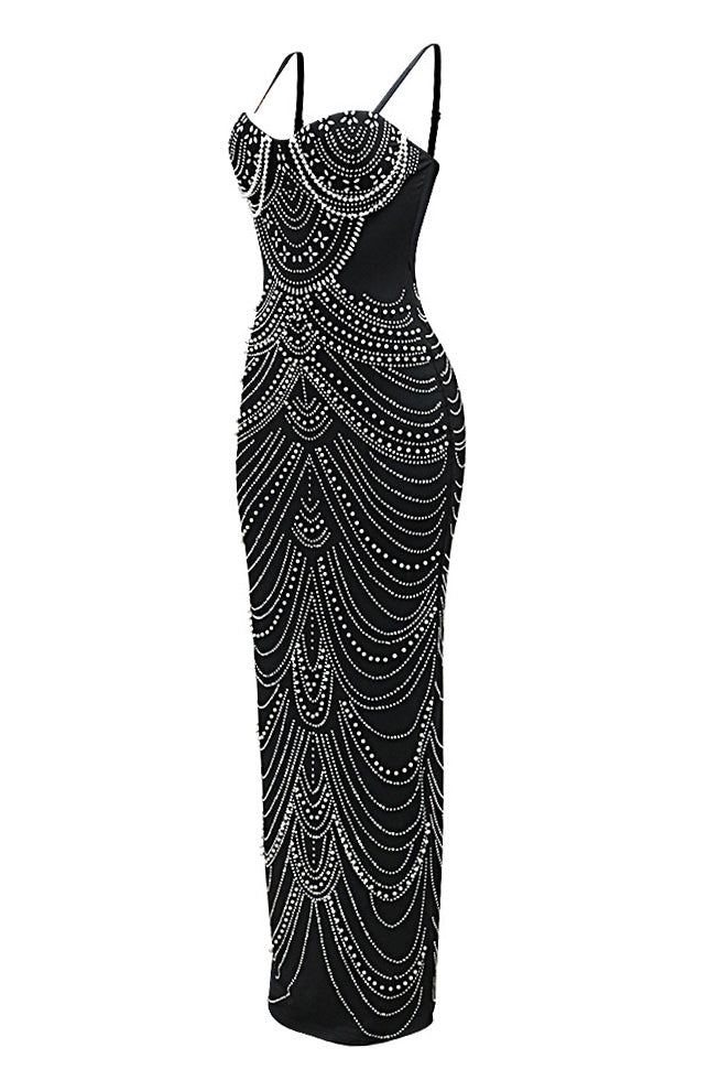 Rhinestone Chandelier Bustier Maxi Dress