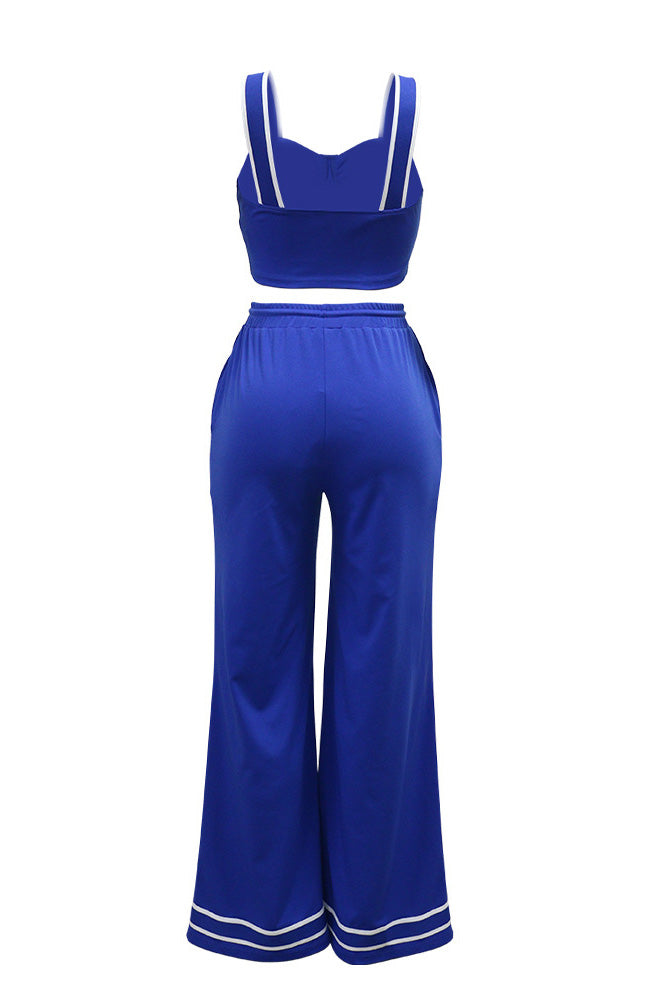 Stretch Sling Crop Vest Slit Wide Leg Pants Set