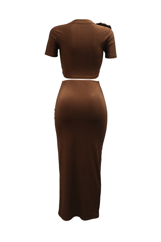 Ruched Split Skirt and Tee Two Piece Set