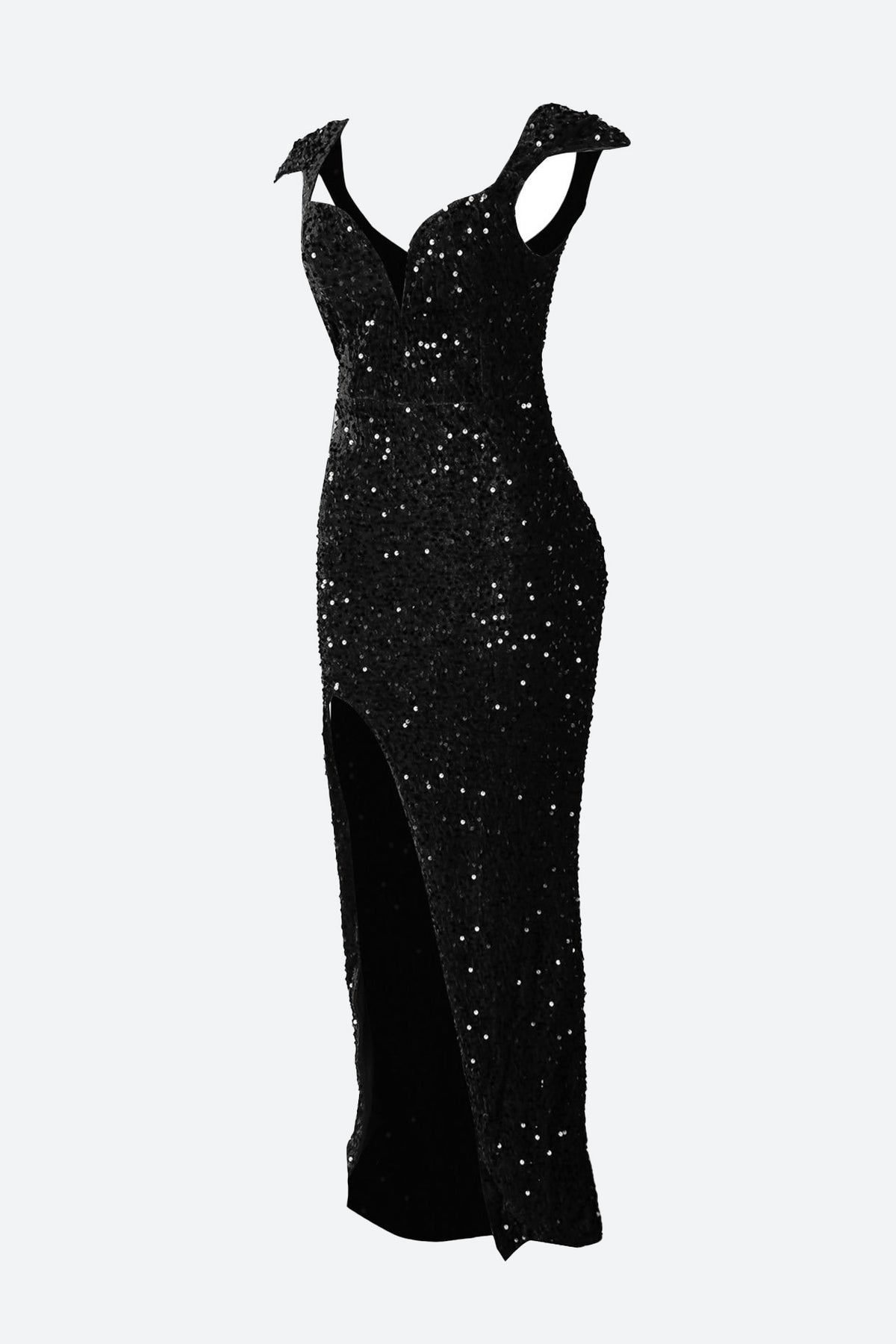 Burgundy Sequin Corset Slit Sweep Dress