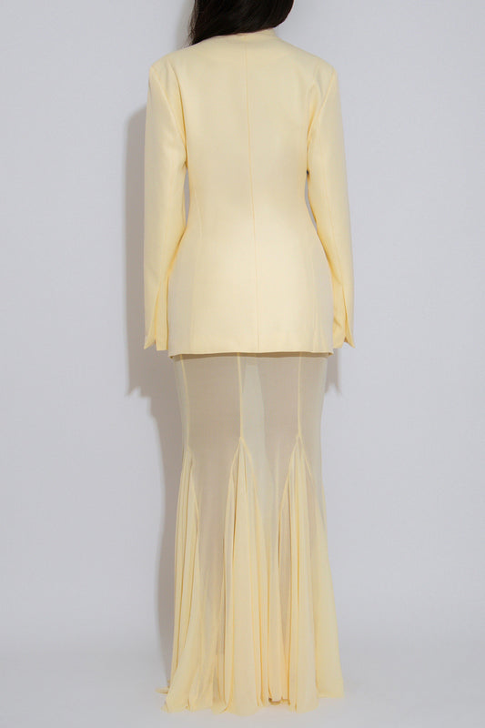 Collarless Blazer and Mesh Skirt Set