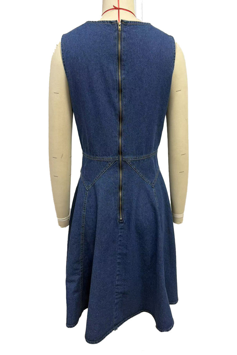 Decorative Jeweled Button Denim Mini Dress