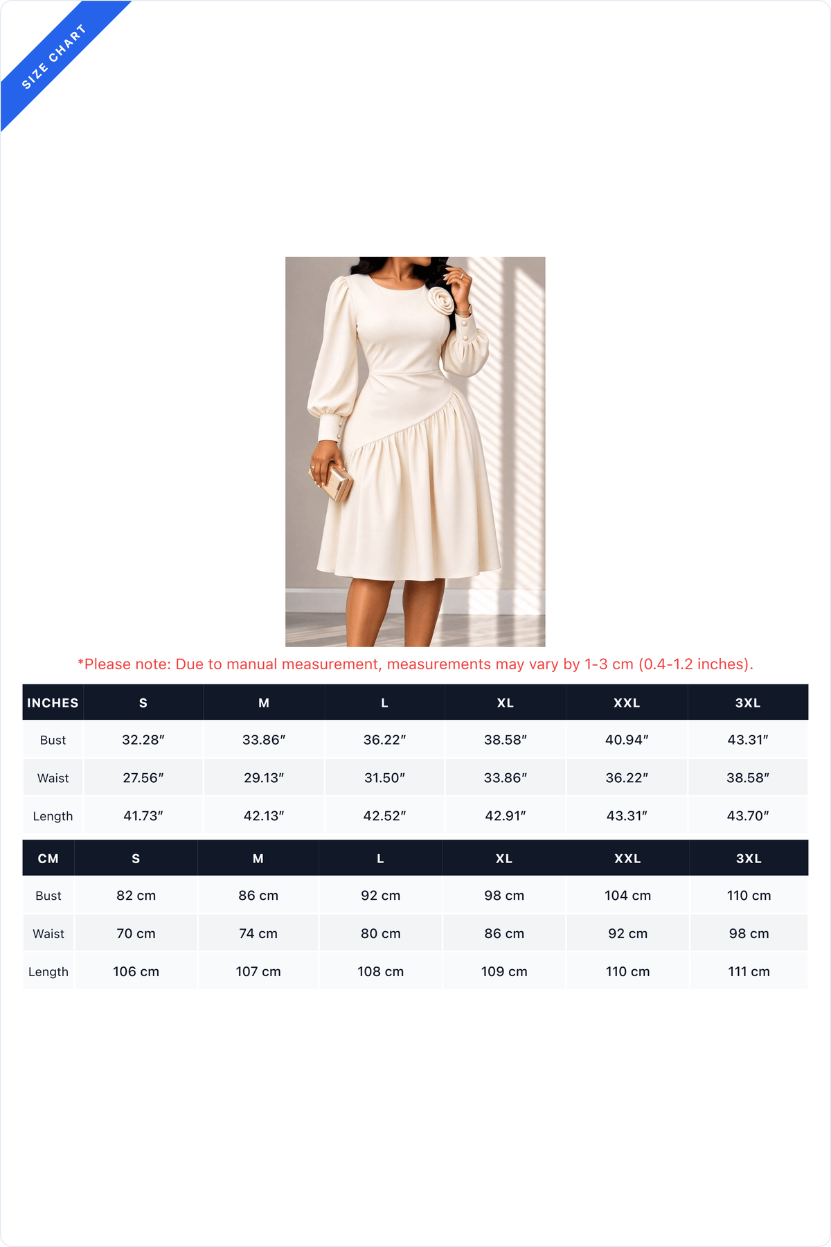 Rosette Balloon-Sleeve A-Line Midi Dress