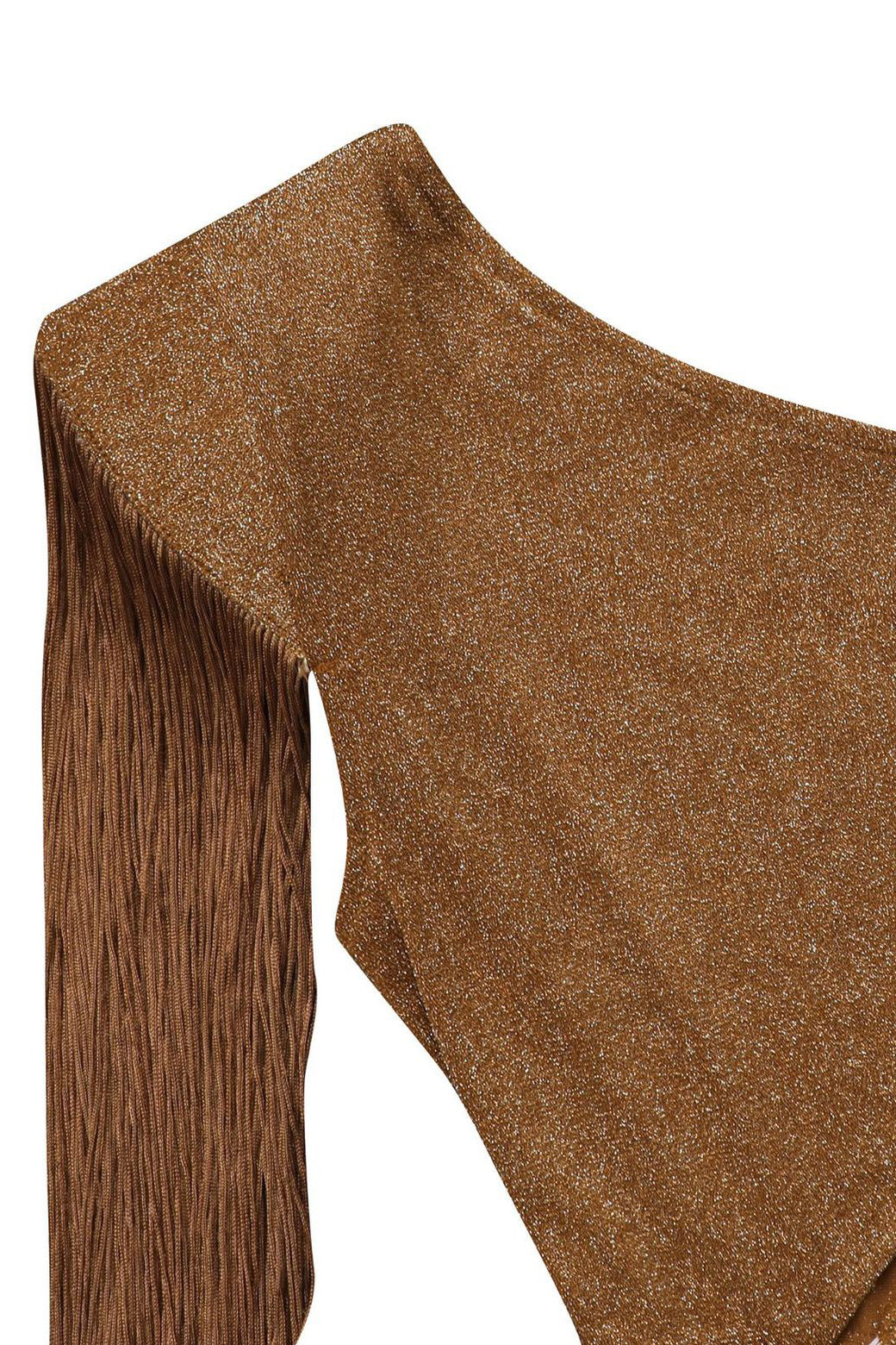 Shimmer One Shoulder Fringe Cutout Maxi Dress