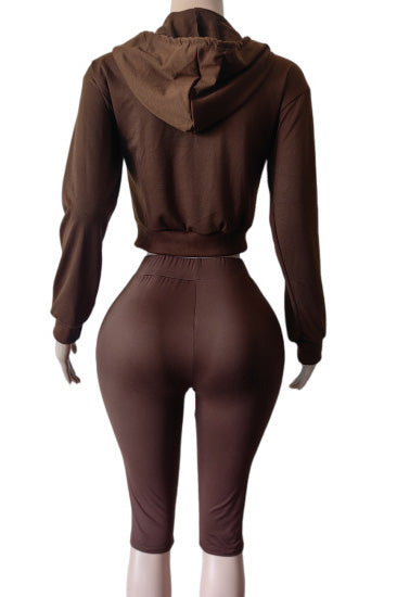 Cropped Zip Hoodie Biker Shorts Set