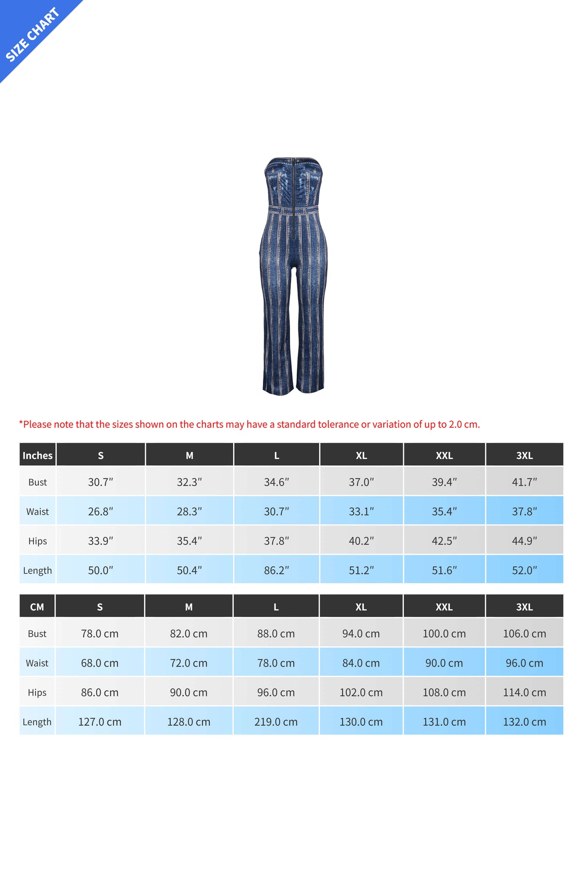 Denim Print Strapless Wide Leg Jumpsuit
