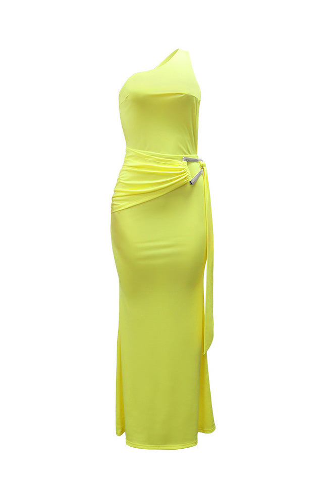 One-Shoulder Open Back Ruched Maxi Dress