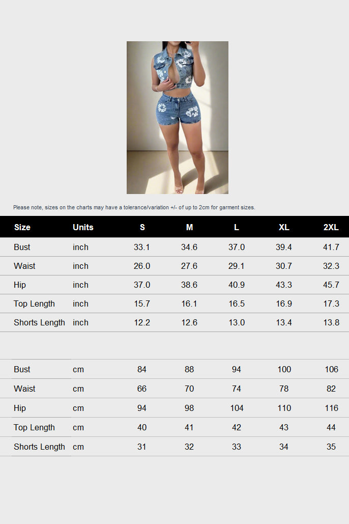 Floral Print Denim Shorts Set