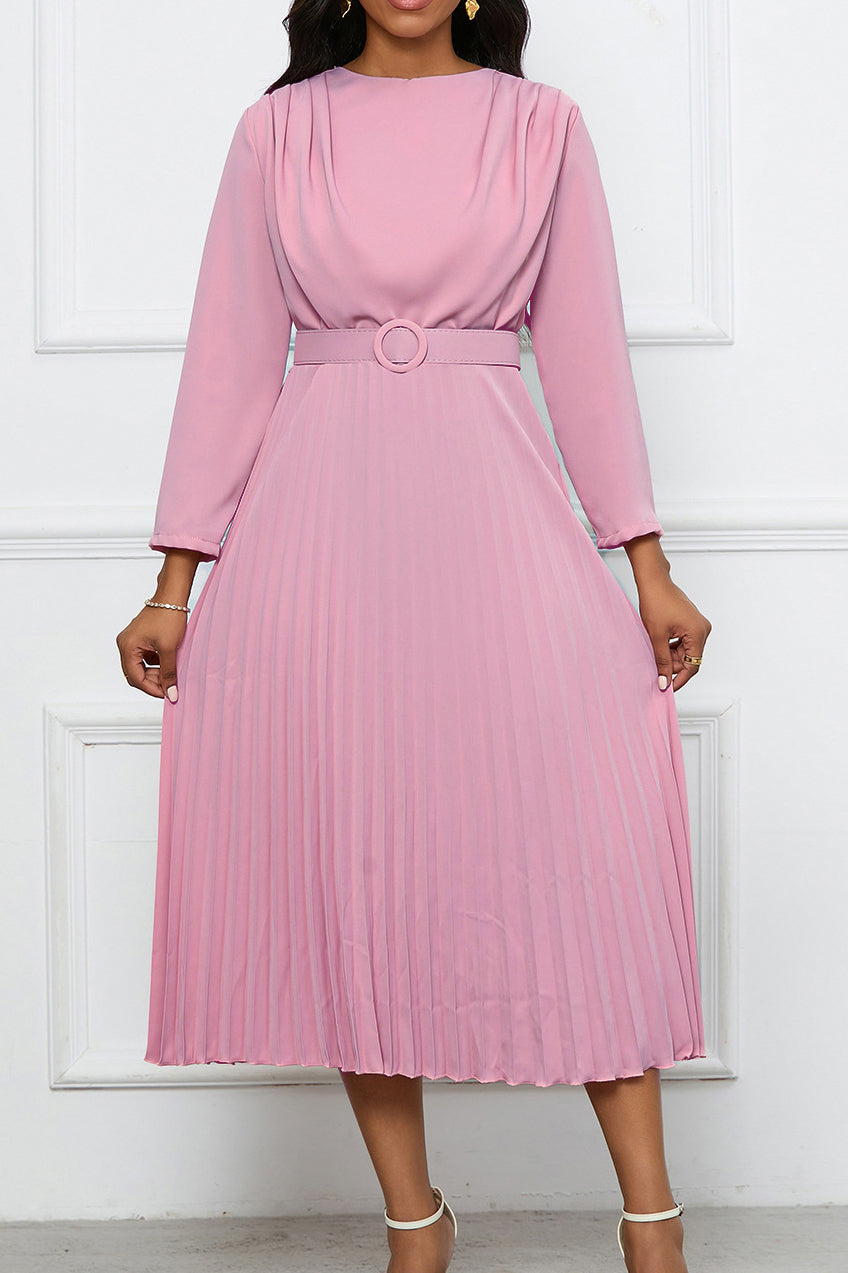 Elegant Pleated Career Solid Dress