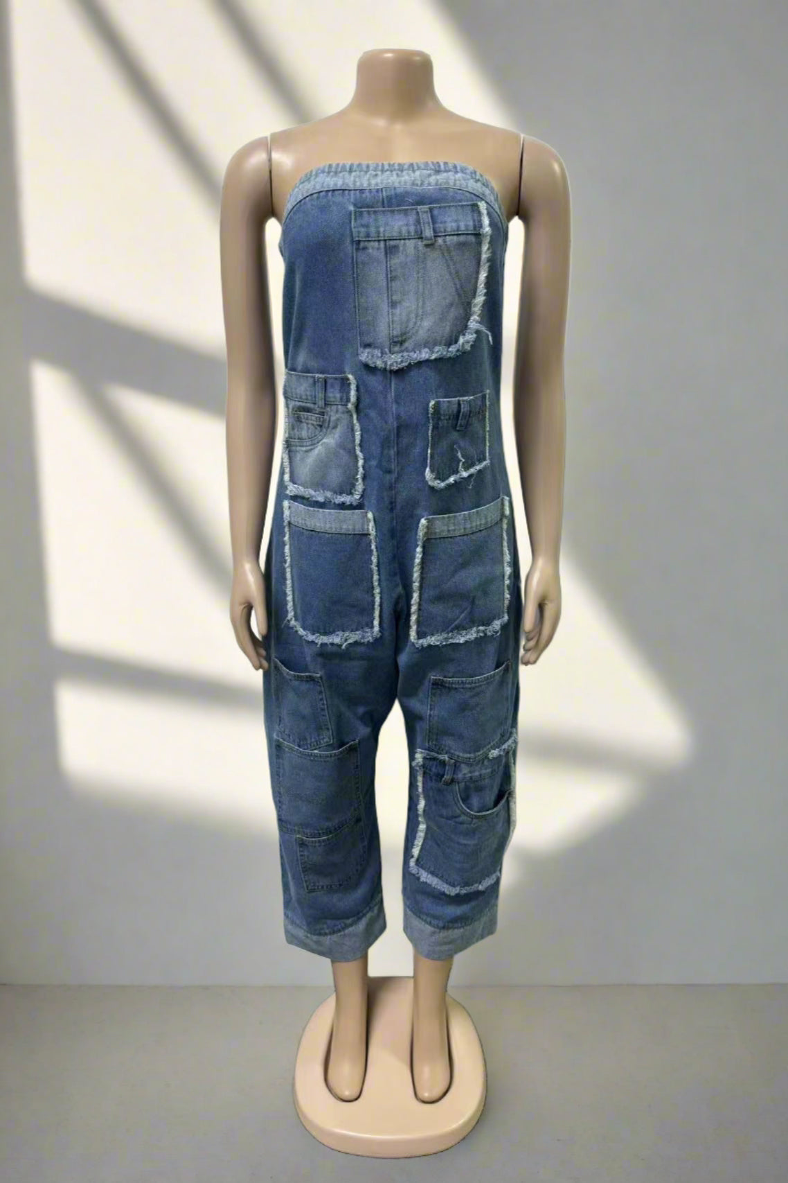 Denim Patchwork Bandeau Jumpsuit