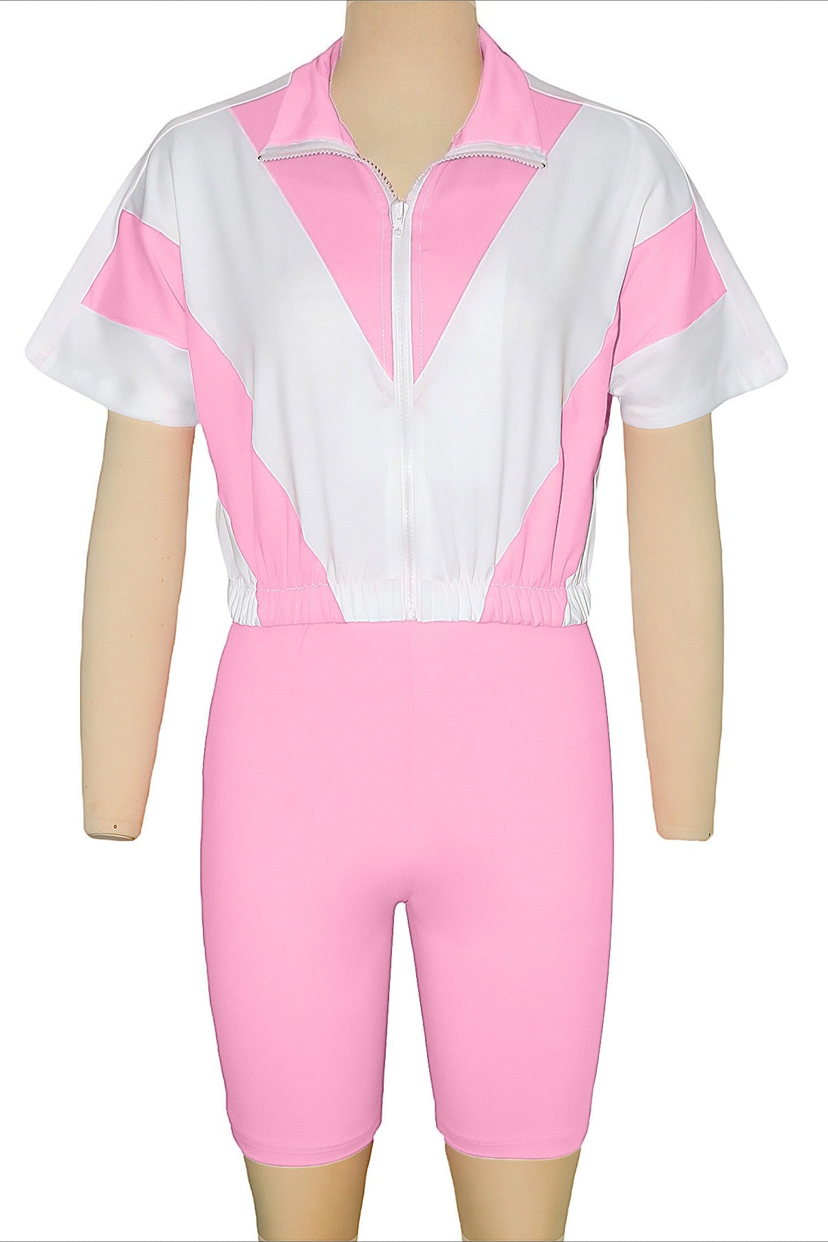 Color-Block Zip Crop Top & Biker Short Set