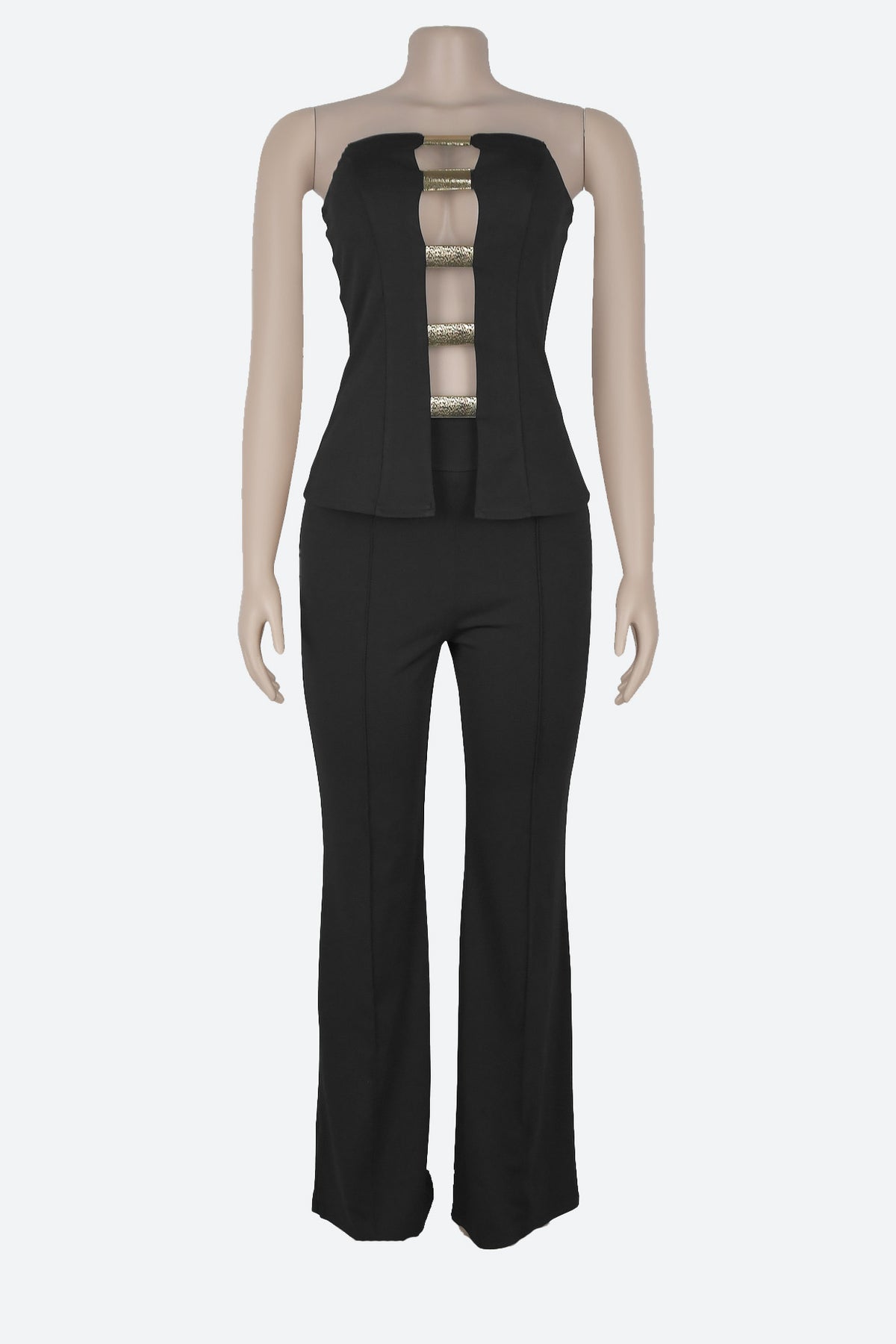 Strapless Gold Button Top & Fitted Pants Set